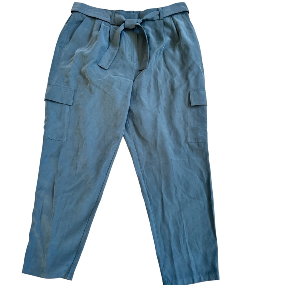 Nine West Tapered Pants Blue Size XL Cargo Utility Women’s Belted High Rise